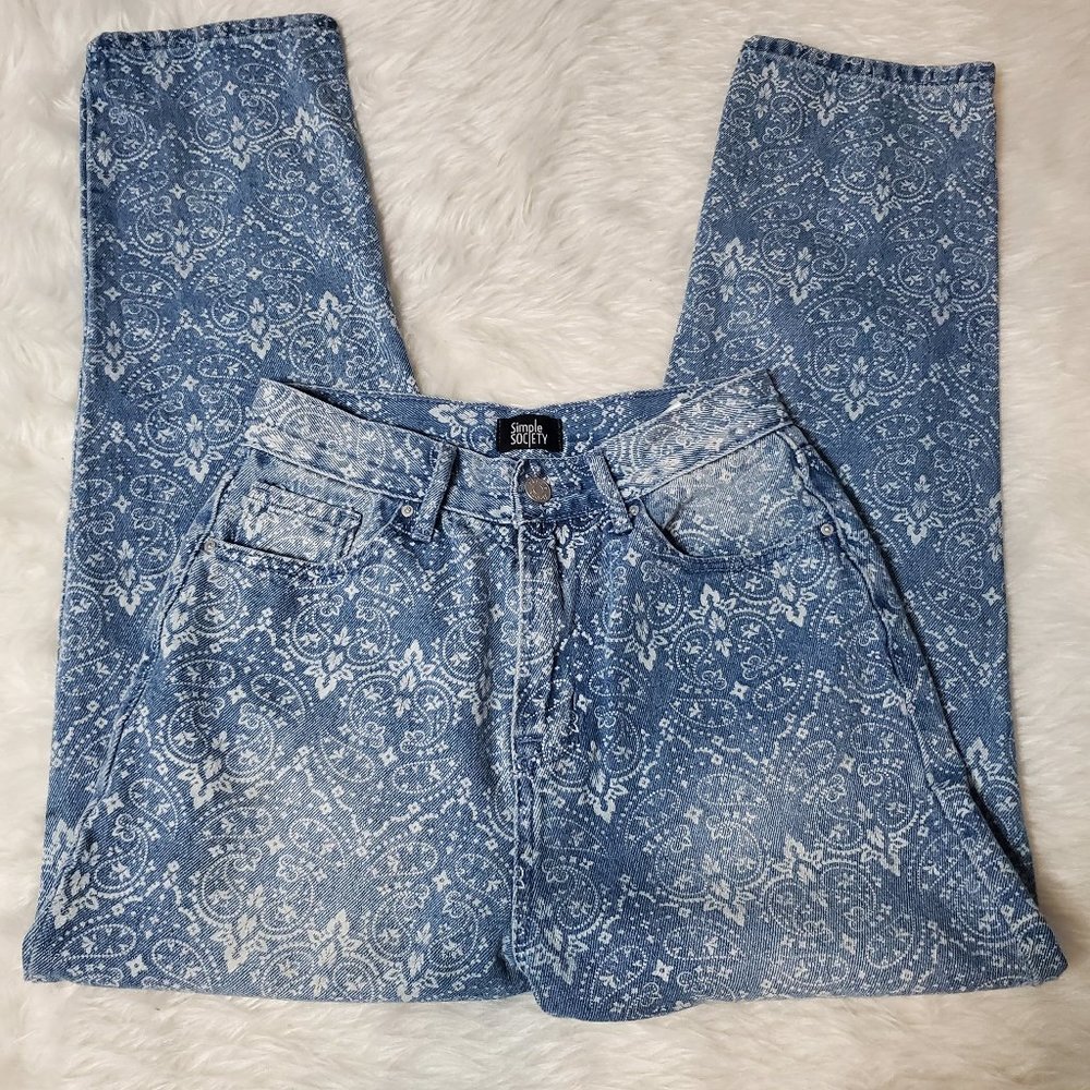 Retro High Waisted Pattered Jeans from Simple Society, 25" W